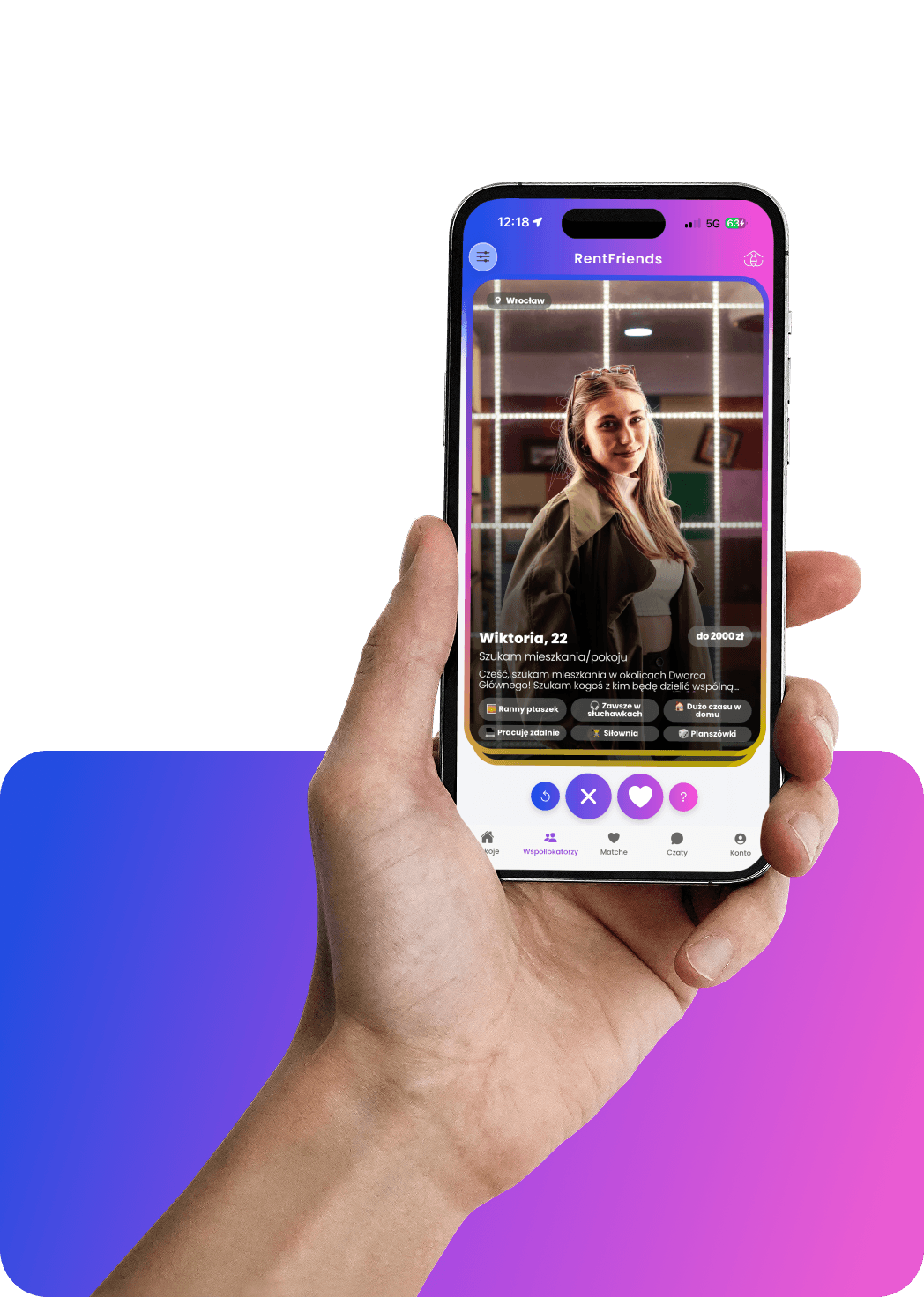 The RentFriends app showing the profile of someone looking for a room